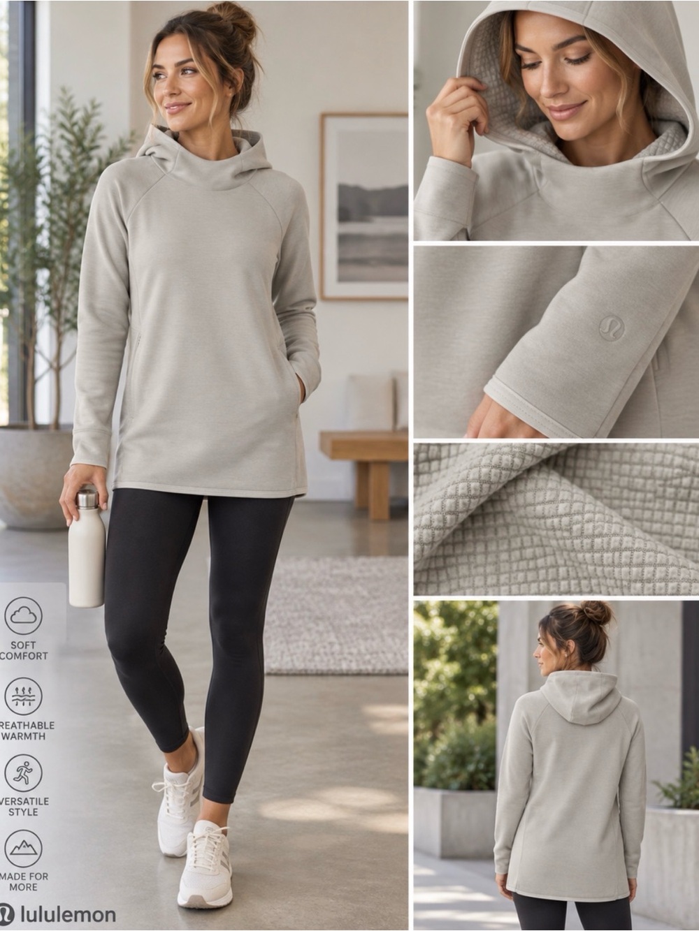 Lululemon Hoodie Womens Pullover M Sand Side Zipper Fitted Gym Athleisure